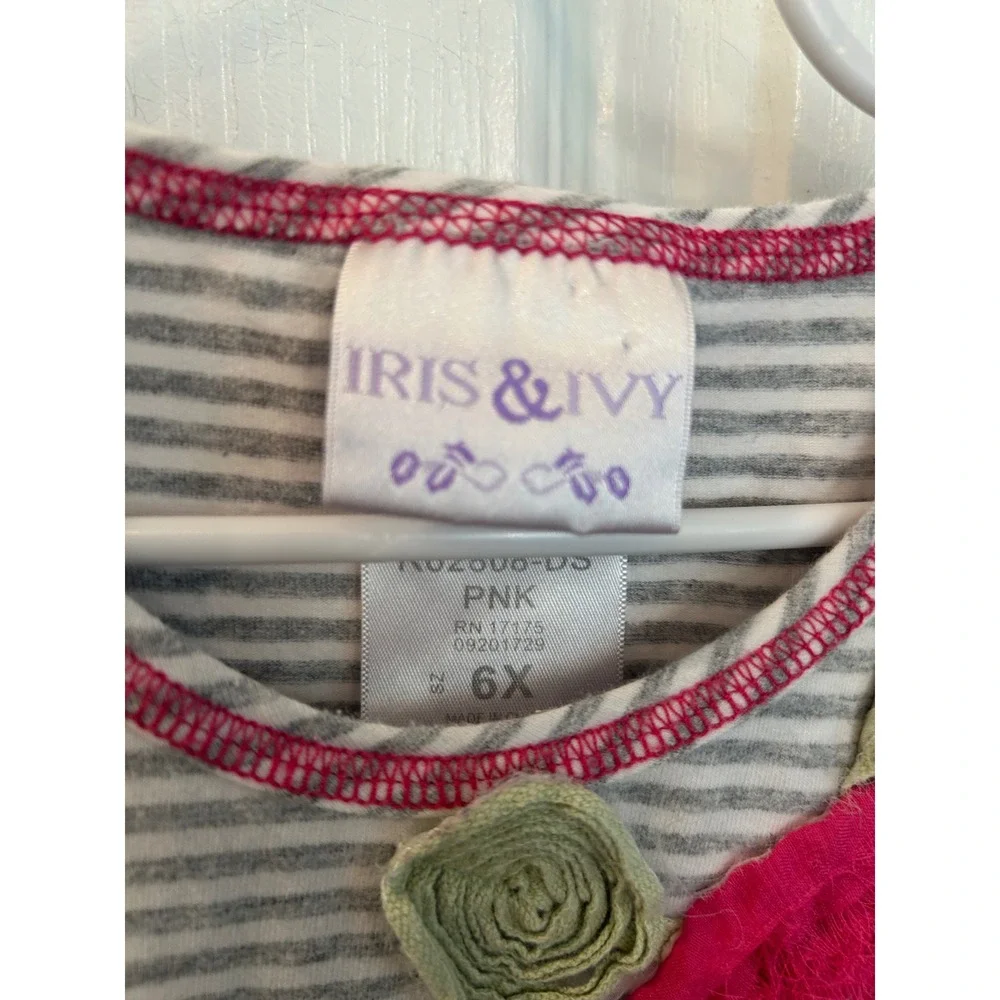 Iris & Ivy Dress Pink Floral Striped 3D Flower Tie Back R62808-DS 6X bin‎ A